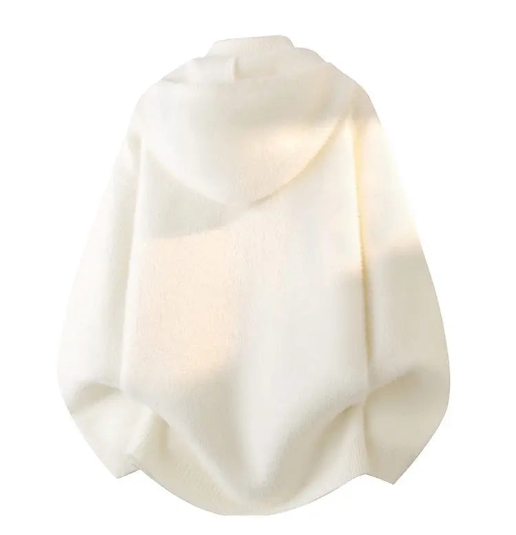 Fashion Men's Hooded Sweaters Autumn Winter Thicken Knitwear Hooded Tops Clothing Youth High Street Loose Solid Warm Pullovers