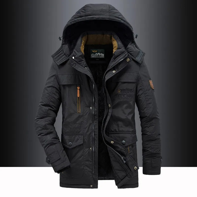 Ayrbao Men's tactical coat jacket knee length durable windproof autumn and winter casual daily wear trendy and versatile men's coat