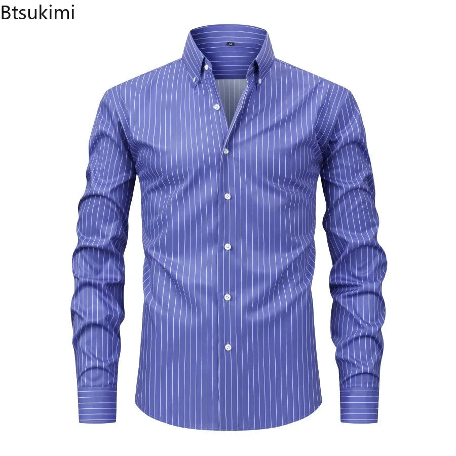 Long Sleeve Striped Business Office Formal Shirt High Quality Social Casual Slim Shirt