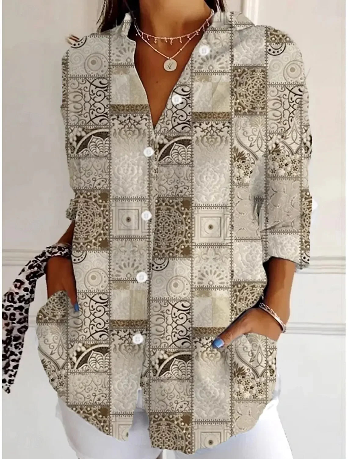 Women's Shirts Graphic Geometric Stylish Casual Long Sleeved Shirt Spring Autumn Tops Daily Going Out Buttons Women's Clothing