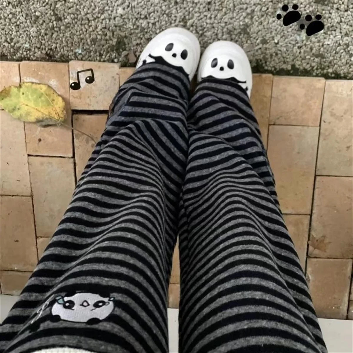Women's Panda Striped Pants Streetwear Harajuku Pantalones De Mujer Sweatpants Y2k Clothes Casual Japanese Kawaii