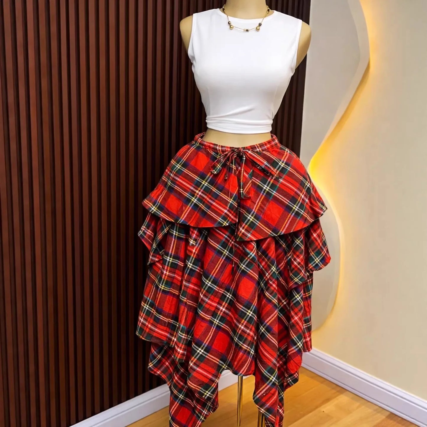 Skirts Women Mid Length Skirt A Line High Waist Slim Fit Plaid Print Casual Elegant Splice Y2k Streetwear Work 2026 Summer
