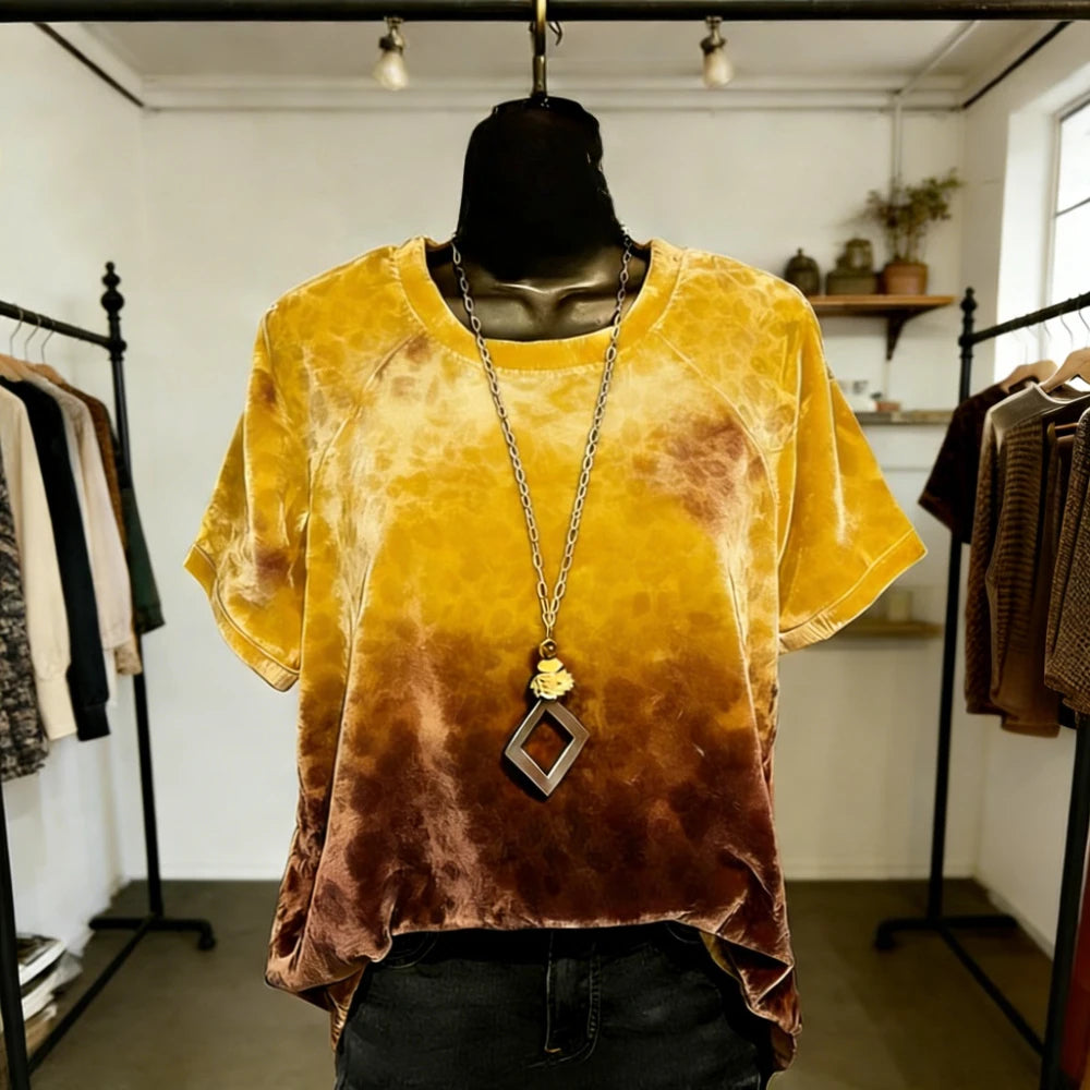 Women Fashion T-Shirts Soft Feel Short Sleeve Tops Trendy Gradient Color Animal Print Blouse for Casual Streetwear Loose Fit