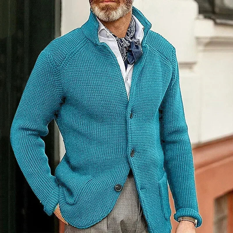 Men's Solid Casual Knitwear Sweater Thick Warm Stand Collar Cardigan Tops Elegant Knitted Coats Autumn Winter Male Sweaters