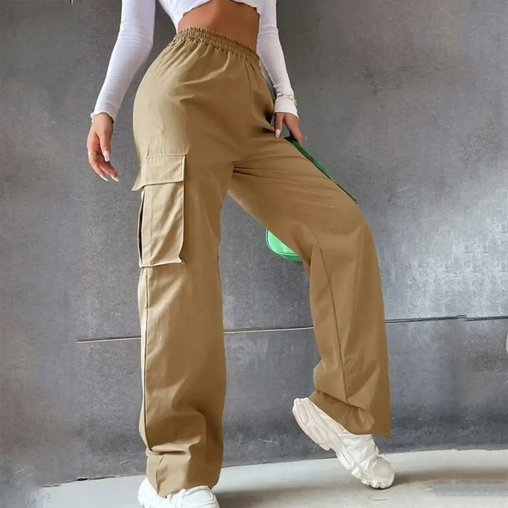 SANWOOD Women Cargo Pants Stylish Women's Cargo Pants Trendy Wide Leg Trousers with Elastic Waist Pockets Casual Korean for Spring