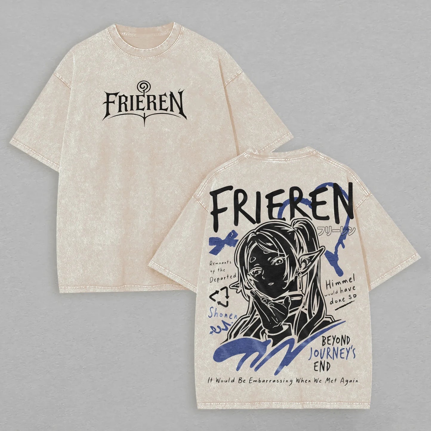 Harajuku Anime Frieren Beyond Journey's End T-shirt Unisex Clothing Washed Oversized T Shirt Short Sleeve Cotton Tees Tops