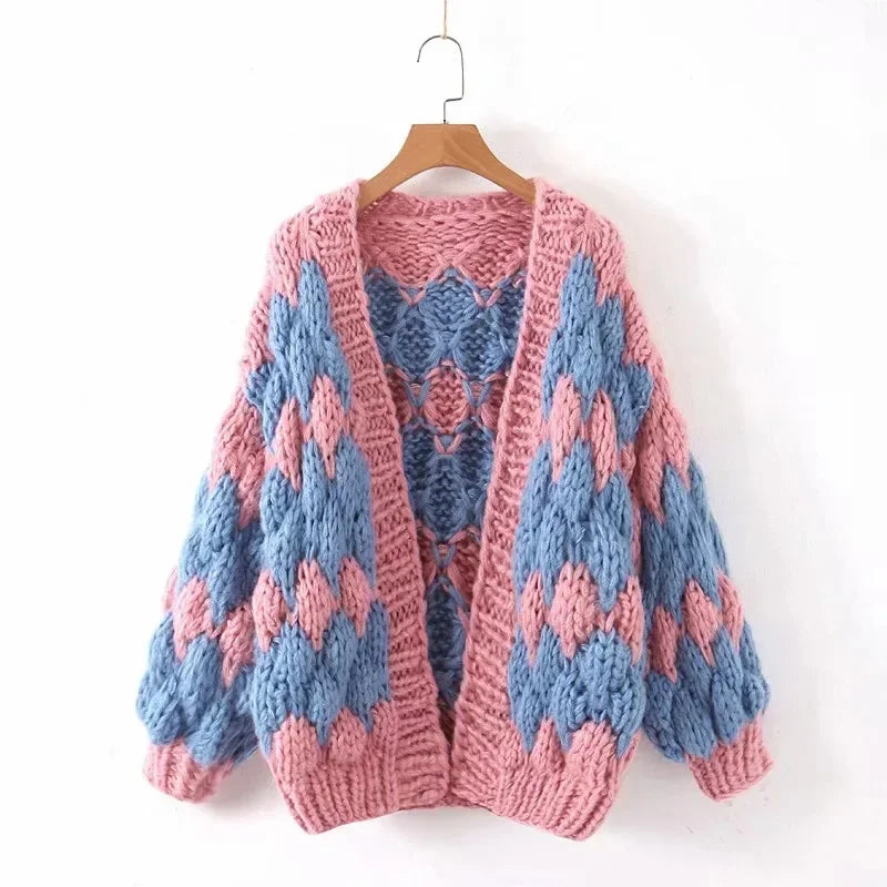 Thick Sweater cardigans for women invierno handmade knitted sweater Balloon long sleeve boho sweaters coat oversize outwear