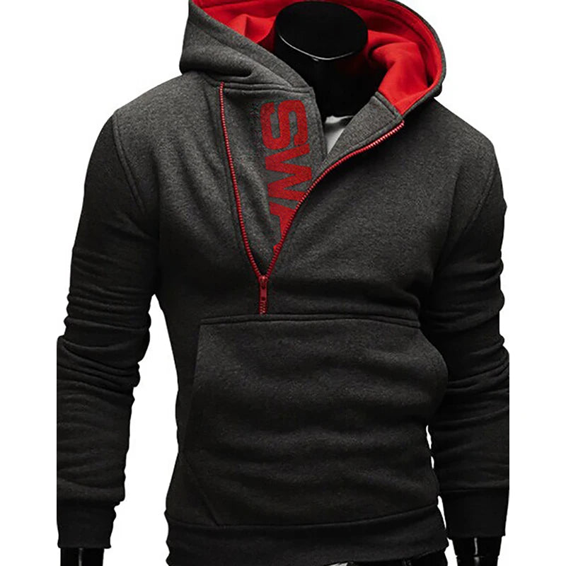 LETSNAGOU Men's Hoodies Long Sleeve Sweatshirts for Men Zipper Hooded Pullover High Neck Mens Sweatshirt Top Jacket Coat Black Sweater