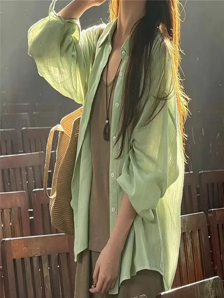 Womens Shirts Long sleeve Loose Thin Blouse 10 colors