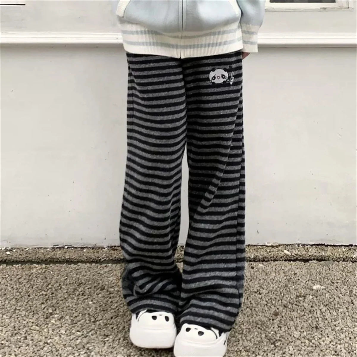 Women's Panda Striped Pants Streetwear Harajuku Pantalones De Mujer Sweatpants Y2k Clothes Casual Japanese Kawaii