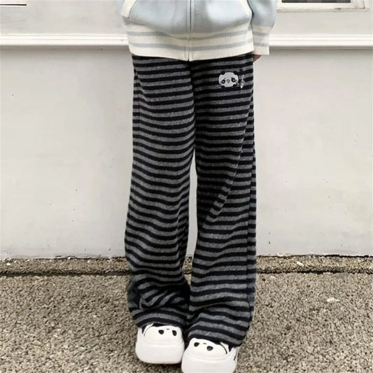 Women's Panda Striped Pants Streetwear Harajuku Pantalones De Mujer Sweatpants Y2k Clothes Casual Japanese Kawaii
