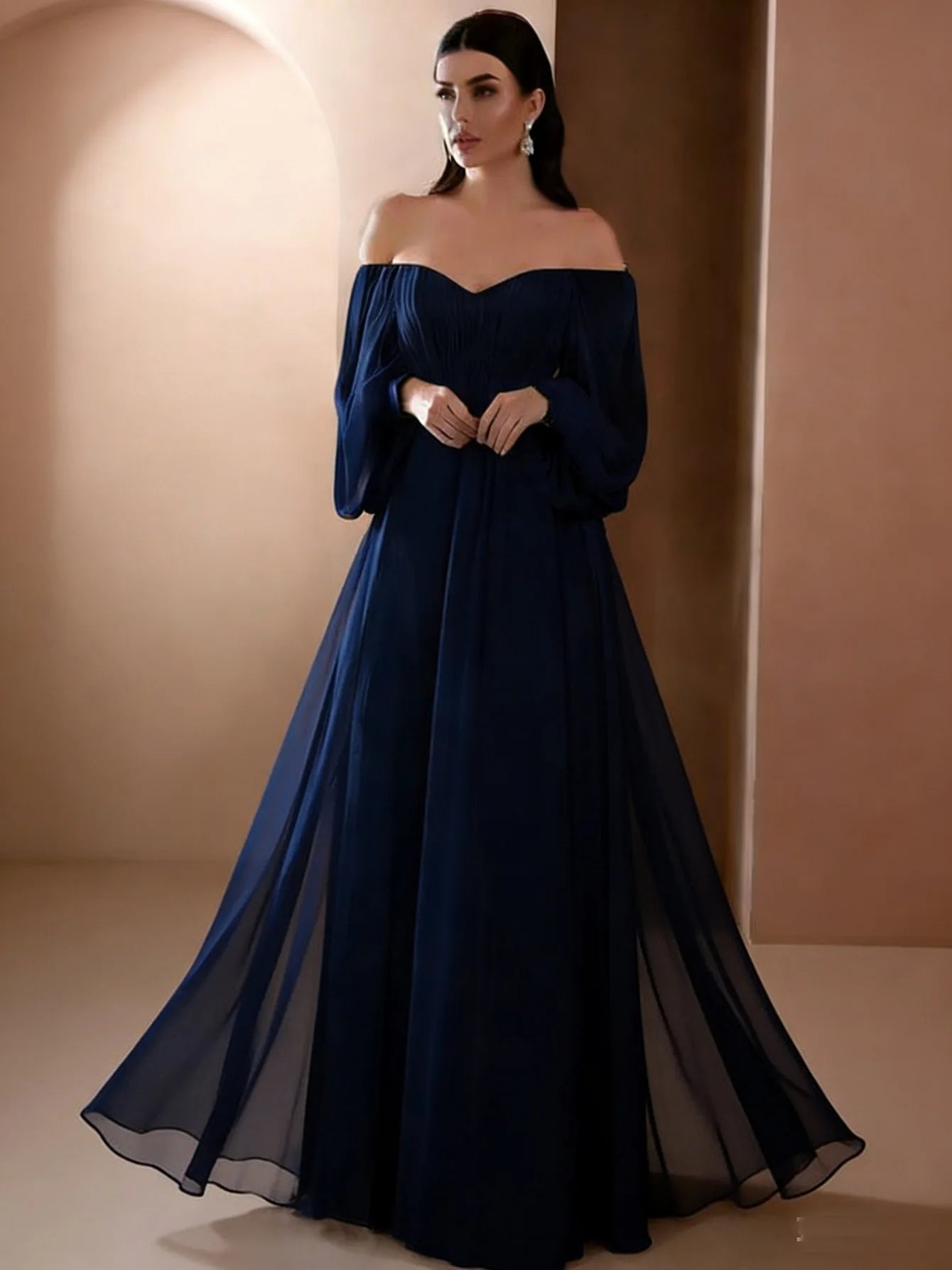 Dresses For Woman Elegant vestidos Solid Color Slim Robe Evening Dress Sexy One Line Neck Simple Style Long Sleeves Simple Style