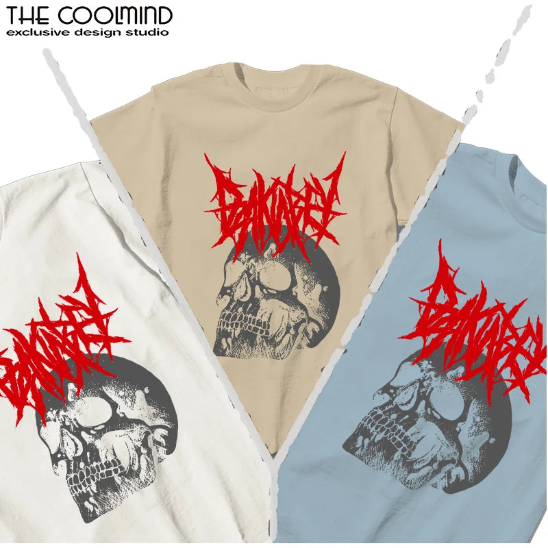 Coolmind U0009-T2 Skull Print Graphic Men T Shrit Exclusive Graphic Men Tshirt Loose Unisex Tee Shirts Men