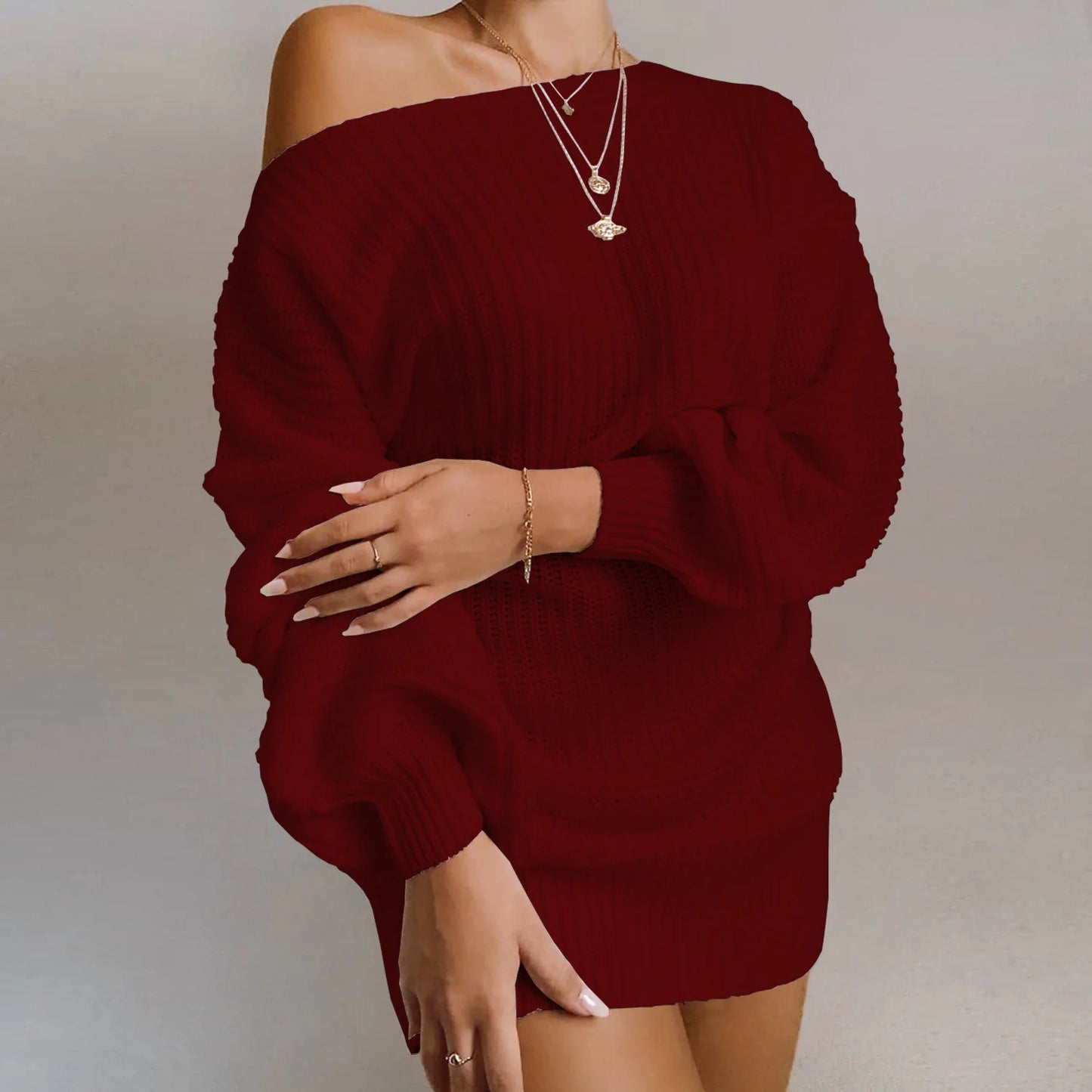 Sweaters Women 2024 New Fashion Autumn Winter Europe Casual off-the-shoulder Lantern Sleeve Sweater women's Clothing HHX20247
