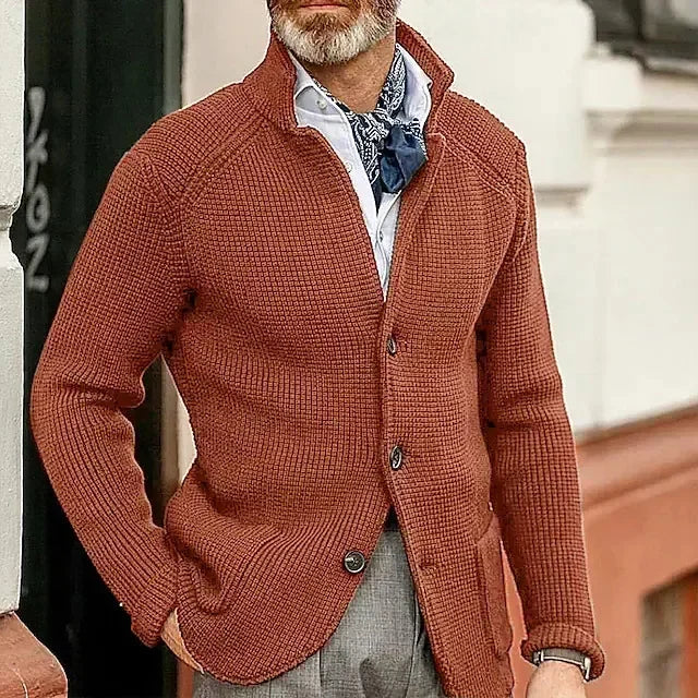 Men's Solid Casual Knitwear Sweater Thick Warm Stand Collar Cardigan Tops Elegant Knitted Coats Autumn Winter Male Sweaters