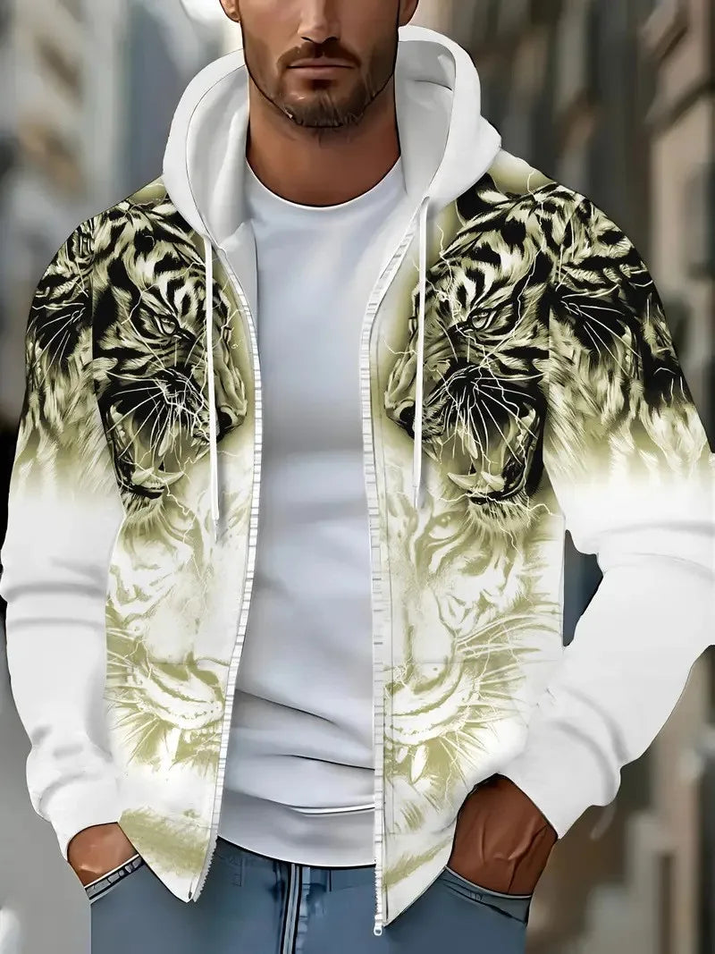Street Style Men's Hoodies Versatile Printed Casual Man's Hoodies Zipper Jackets Men's Sweatshirts Casual Zipper Cardigans Gifts