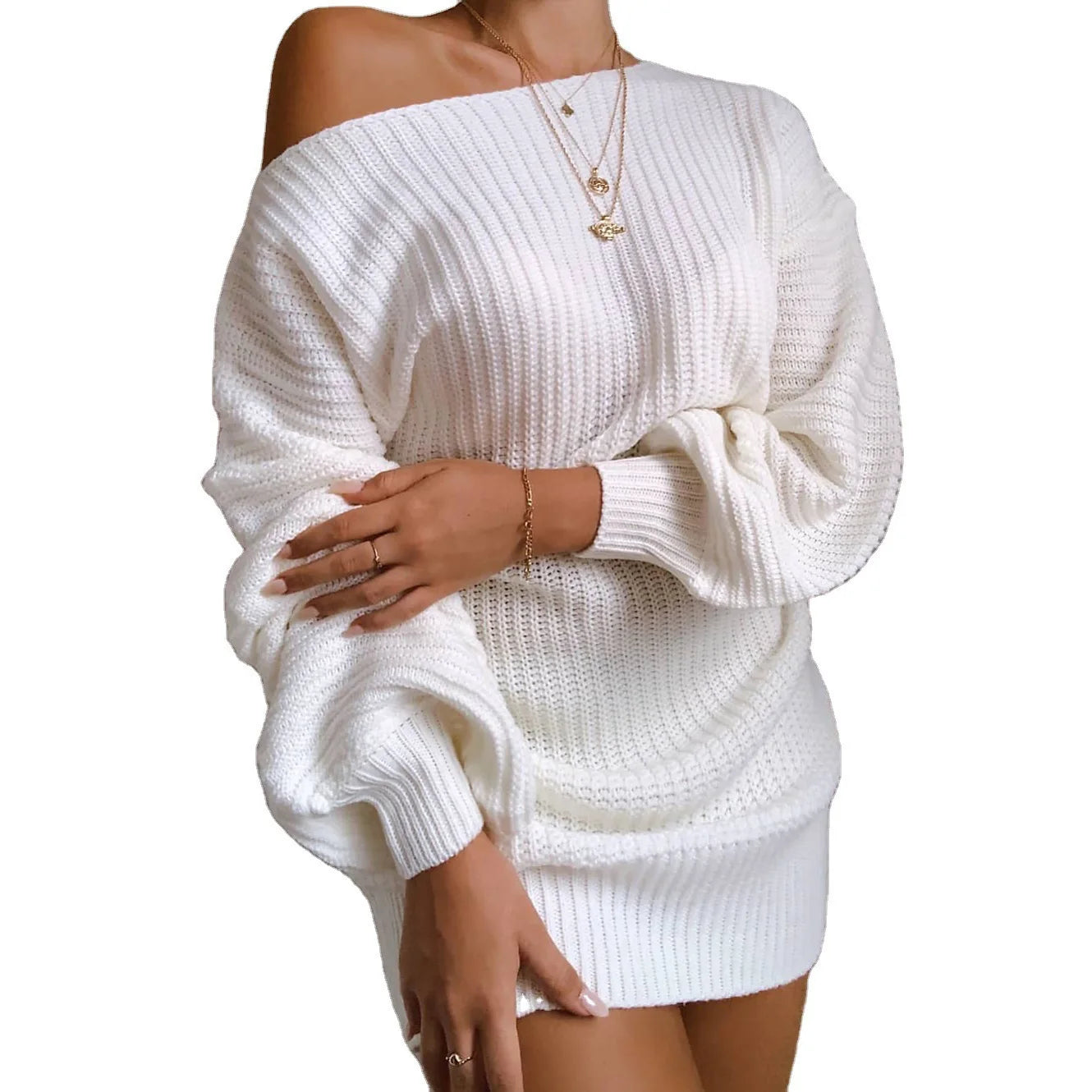 Sweaters Women 2024 New Fashion Autumn Winter Europe Casual off-the-shoulder Lantern Sleeve Sweater women's Clothing HHX20247
