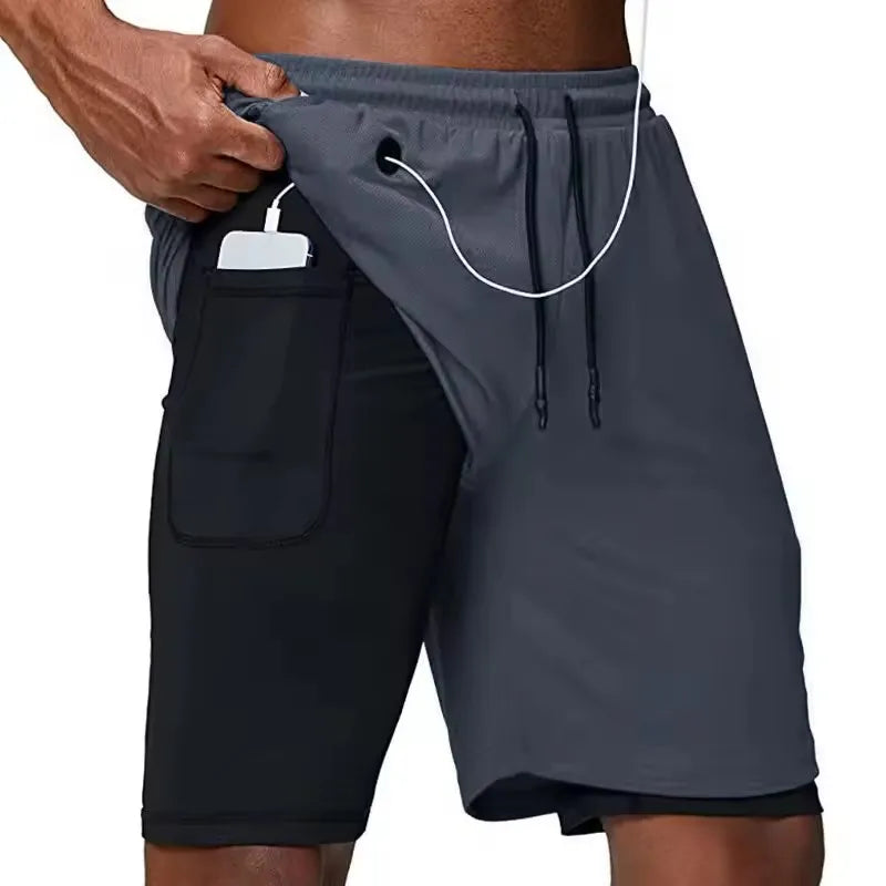 Casual Shorts Men Summer Sportswear Double-deck Male Shorts Gyms Fitness Homme Tracksuit Clothing Black Fashion Short Pants Men