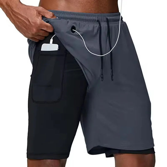 Casual Shorts Men Summer Sportswear Double-deck Male Shorts Gyms Fitness Homme Tracksuit Clothing Black Fashion Short Pants Men
