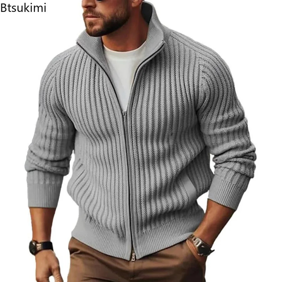 Men's Sweaters Knitted Jumpers Cardigan Solid Zipper Sweatercoat Loose Rompers Autumn New High Street Slight Strech Outerwear