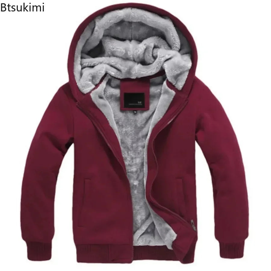 Btsukimi Fashion Men's Jackets Winter Hooded Coats Male Warm Sweatshirts Fleece Hoodie Slim Student Hoodies Outerwear 2026 Men's Clothing
