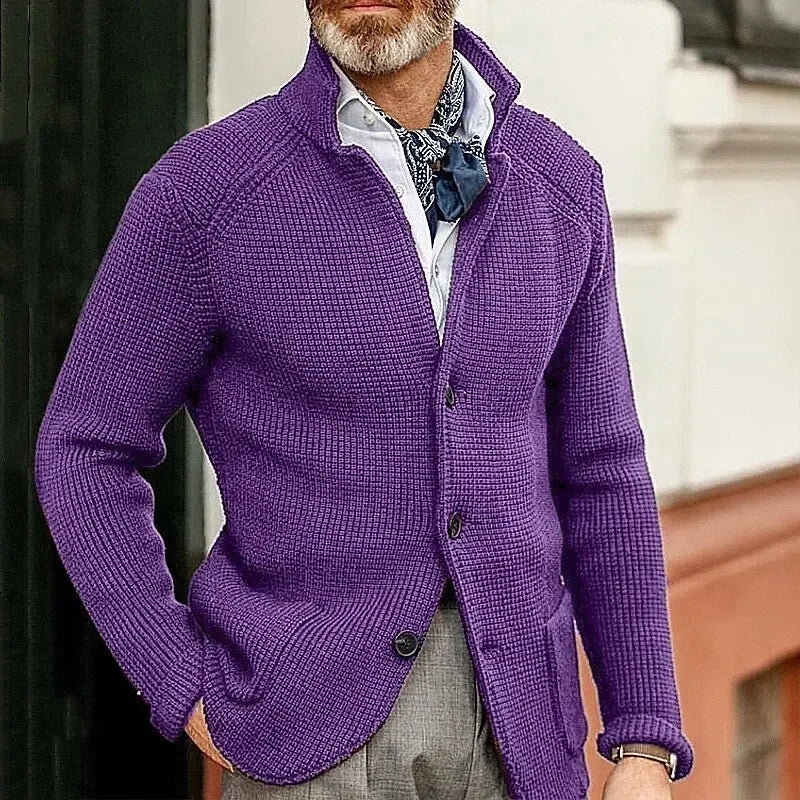 Men's Solid Casual Knitwear Sweater Thick Warm Stand Collar Cardigan Tops Elegant Knitted Coats Autumn Winter Male Sweaters