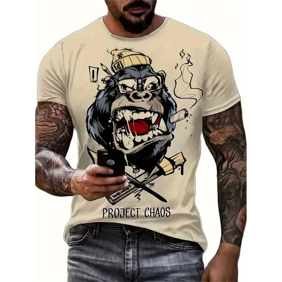 Funny 3D Animal Print Men's T Shirt Leisure Round Neck Short Sleeve Tops Street Hip Hop Style Summer Tees Fashion Loose Pullover