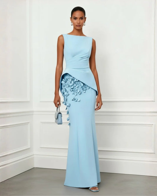 Elegant Dresses For Women High Neck Blue Evening Dress Cocktail Dress Formal Prom Wedding Party Dress Long Sleeves Customized