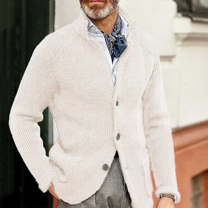 Men's Solid Casual Knitwear Sweater Thick Warm Stand Collar Cardigan Tops Elegant Knitted Coats Autumn Winter Male Sweaters