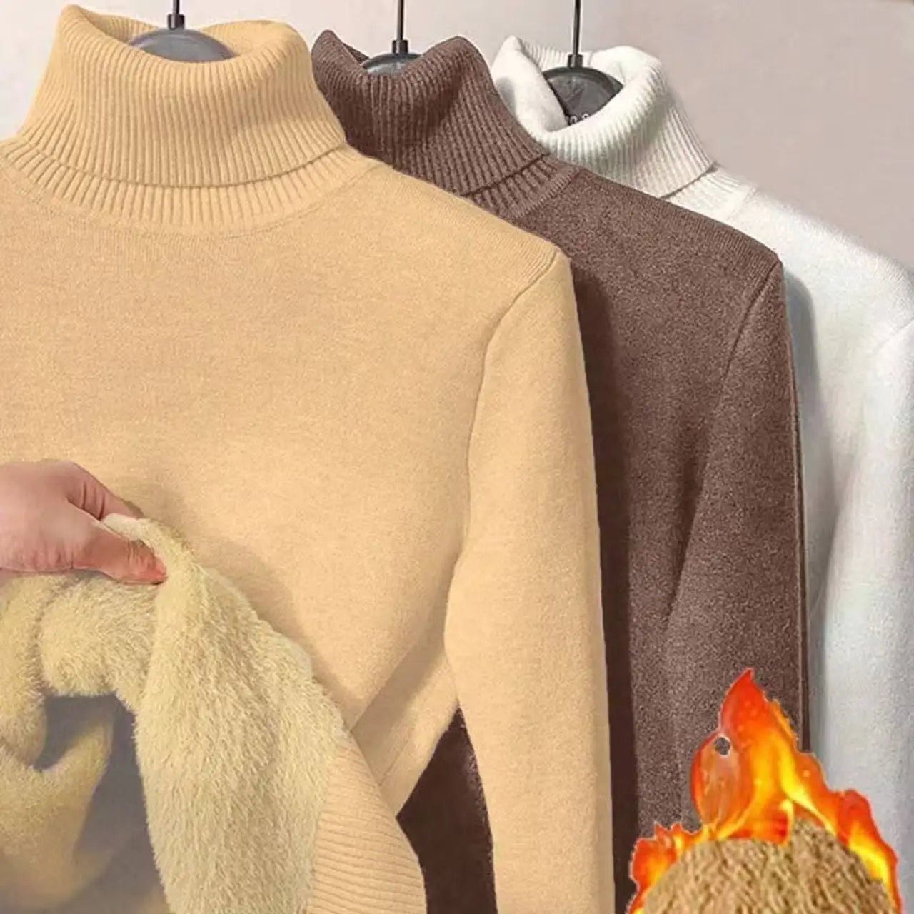 Women's Clothing Sweaters High Collar Knitted Top 2023 Autumn Winter plush thickened lining black long sleeved bottom Pullovers