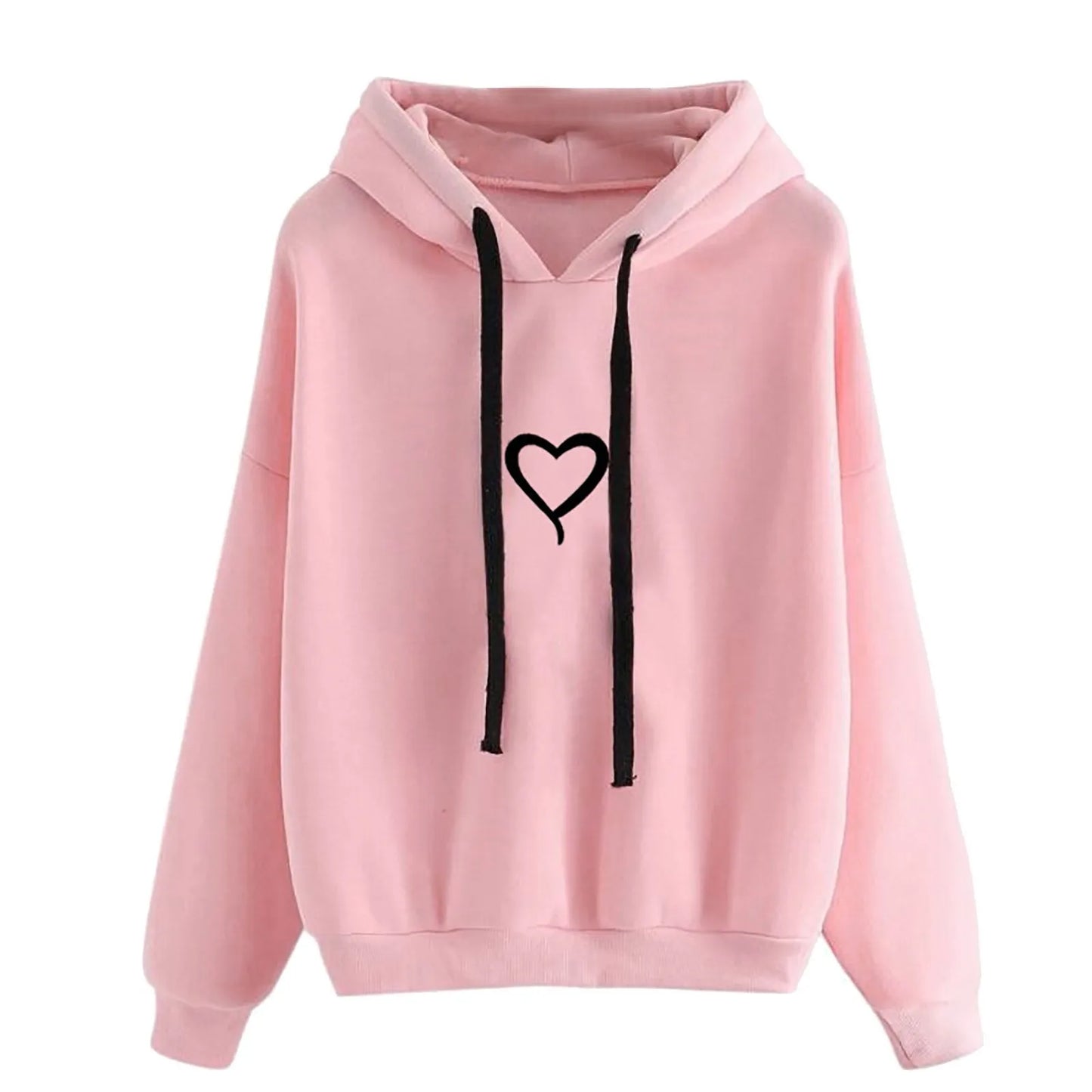 Fashionable Loose Fit Hooded Heart Print Sweatshirt