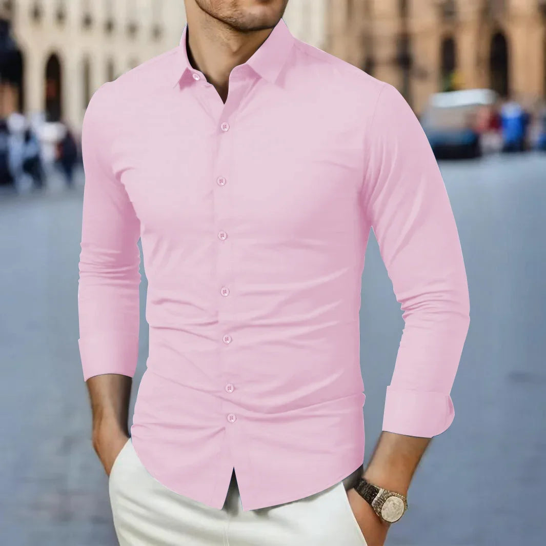New Men's Business Casual Long Sleeved Solid Color Shirt Wrinkle Resistant Wrinkle Free Comfortable All Season Versatile Top