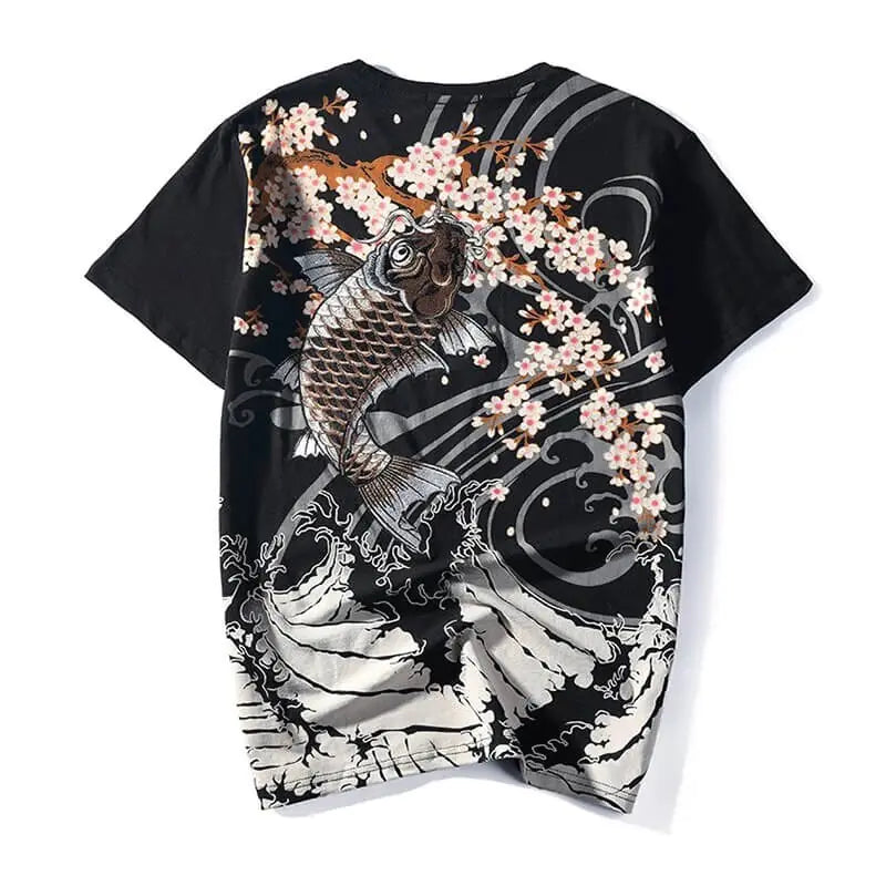 Embroidered T-Shirt with Chinese Style Koi Design