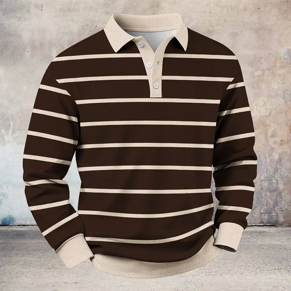 Tailored Turn-Down Collar Shirt – Men's Long Sleeve Button Up with Thin Stripe Accents for Work Meetings & Versatile Wear