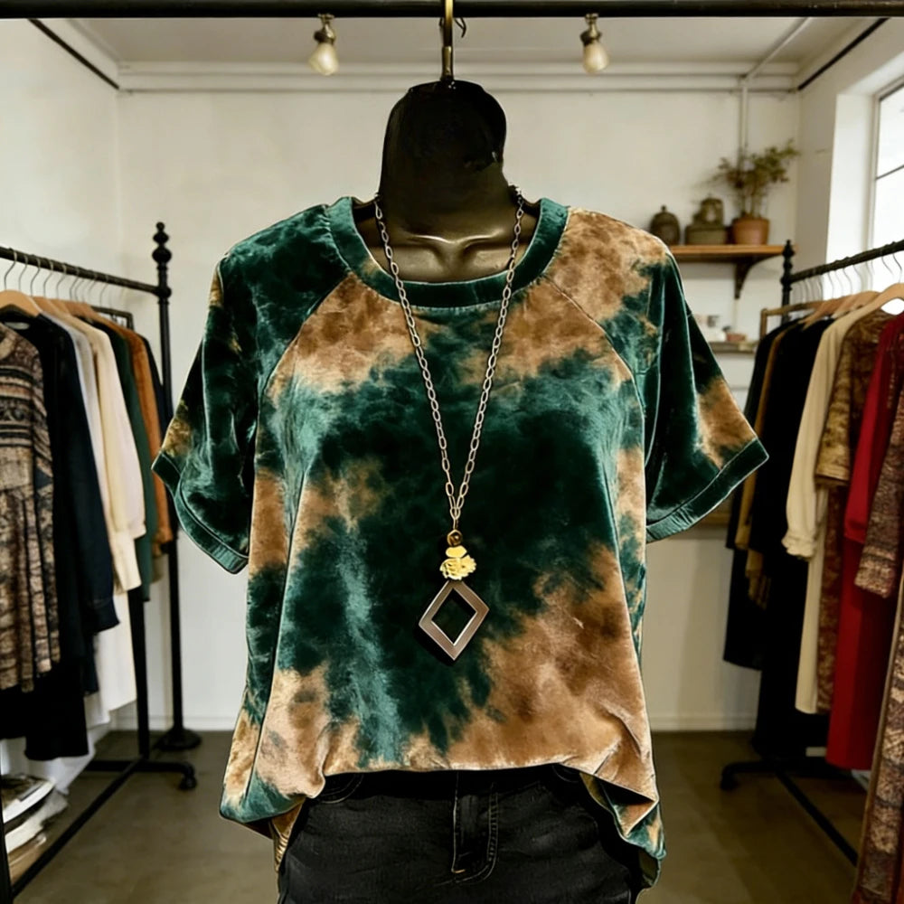 Women Fashion T-Shirts Soft Feel Short Sleeve Tops Trendy Gradient Color Animal Print Blouse for Casual Streetwear Loose Fit