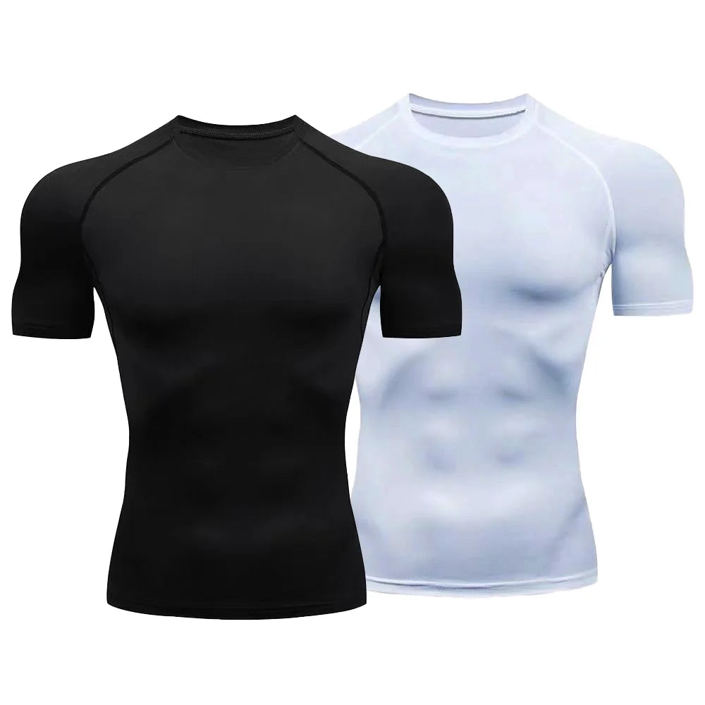 Men Compression Running T Shirts Shapewear Fitness Tight Short Sleeves Body Shaper Training Jogging Shirts Gym Sportswear