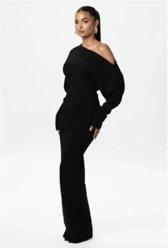 Off-Shoulder Slim Fit Long Sleeve Dress