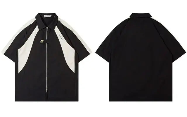 Oversized American Style Double Zipper Short Sleeve Jacket