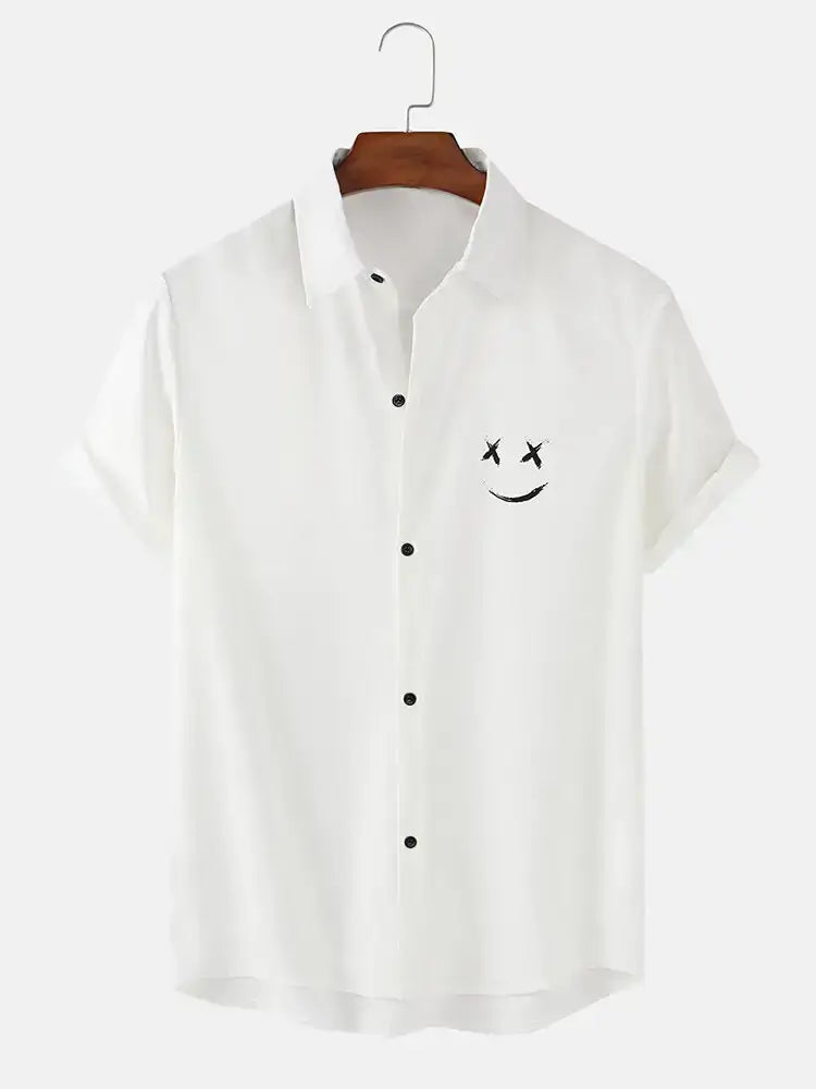 High Fashion Button Down Graffiti Smile Print Shirt