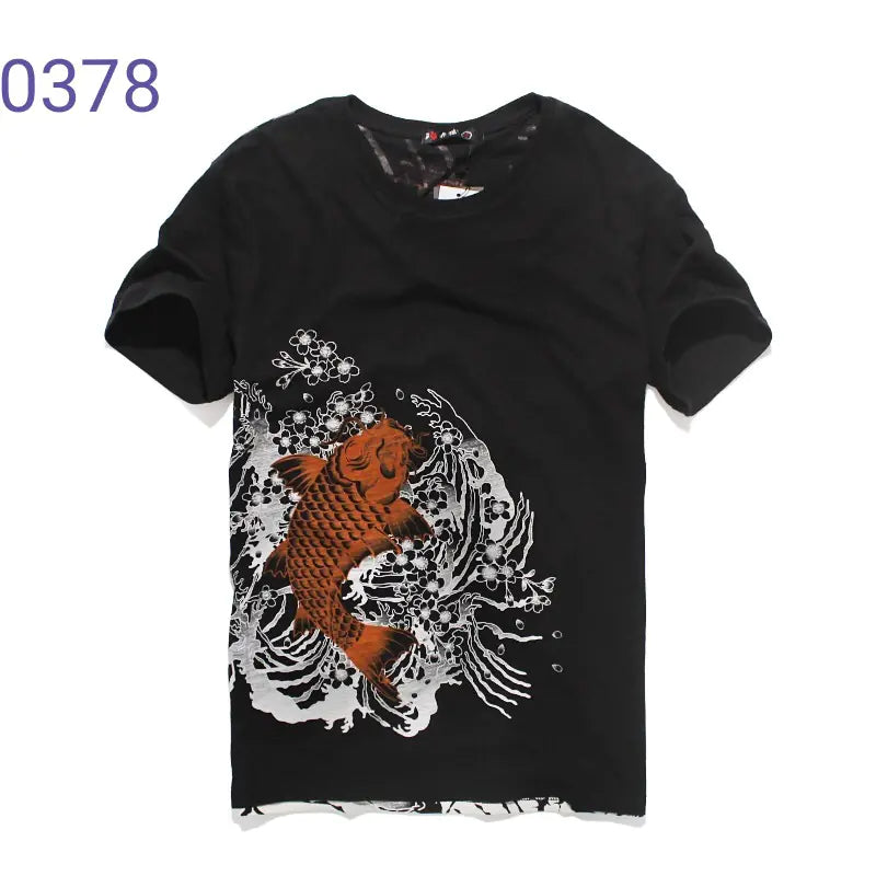 Embroidered T-Shirt with Chinese Style Koi Design
