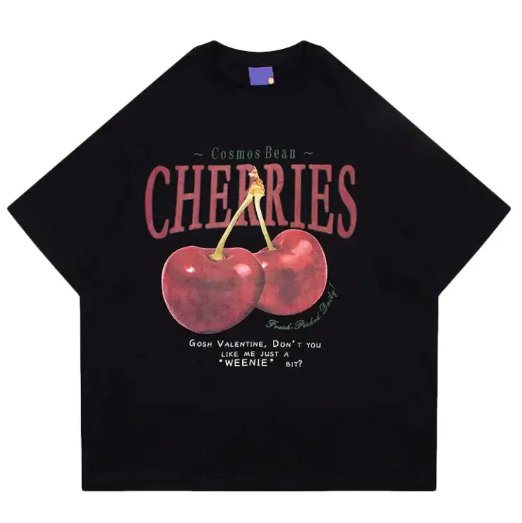 American-Style Printed Cherries Short-Sleeve T-Shirt
