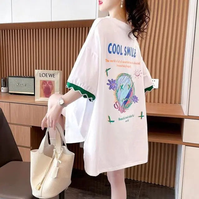 Patchwork Print Oversized Casual T-Shirt