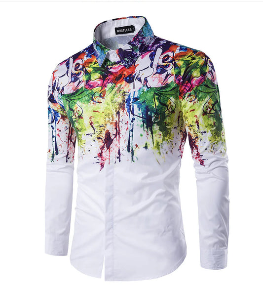 Urban Fashion Ink Splash Slim Fit Long Sleeve Shirt