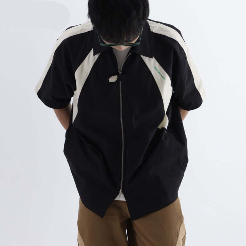 Oversized American Style Double Zipper Short Sleeve Jacket