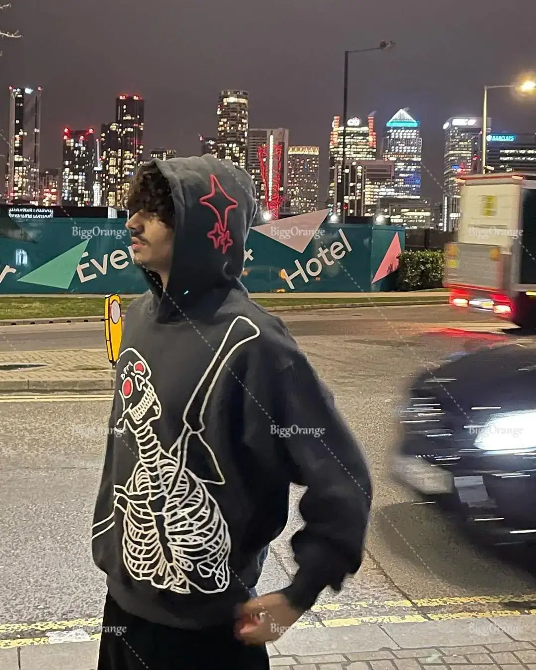 Oversized Skull Print Hoodie