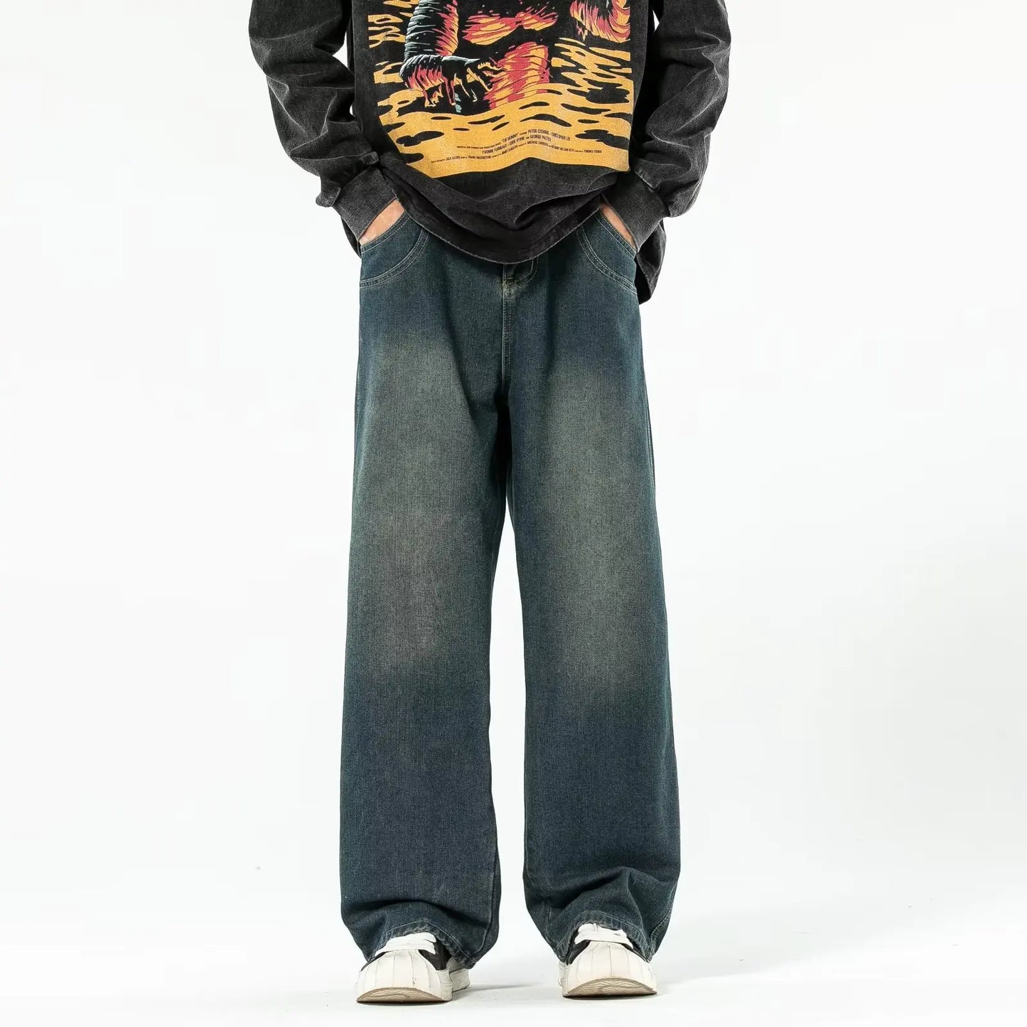 Vintage Blue Washed Loose Fit Jeans