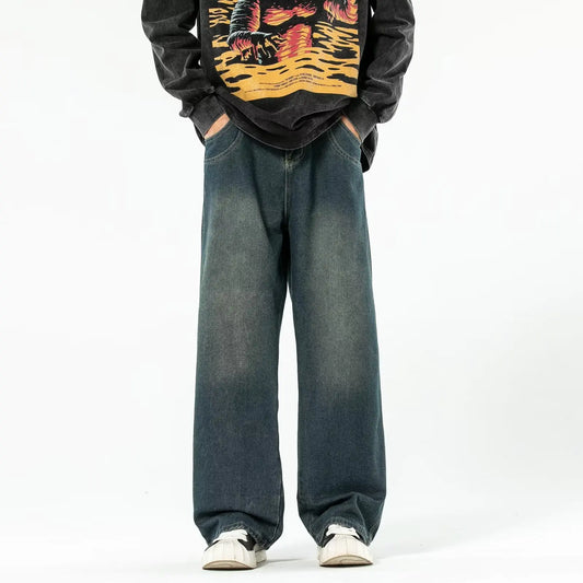 Vintage Blue Washed Loose Fit Jeans