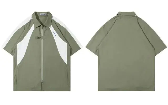 Oversized American Style Double Zipper Short Sleeve Jacket