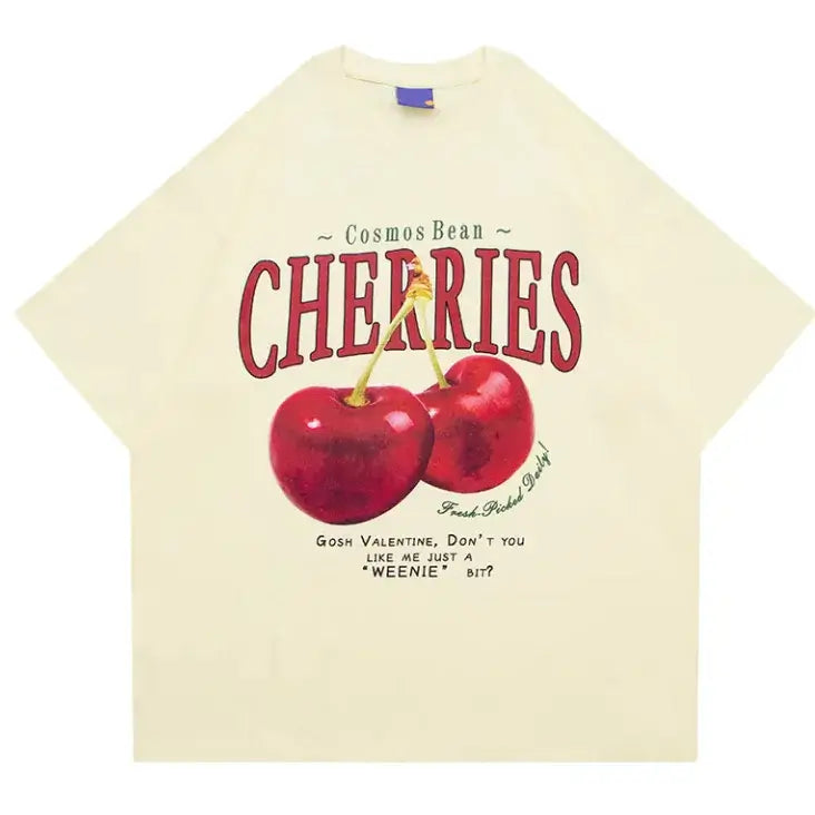 American-Style Printed Cherries Short-Sleeve T-Shirt