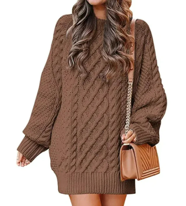 Round Neck Long Sleeve Knitted Mid-length Sweater